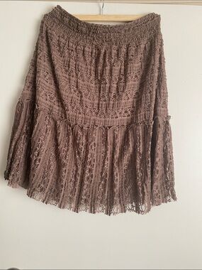 Maurices Brown Lace Tiered A-Line Skirt XL